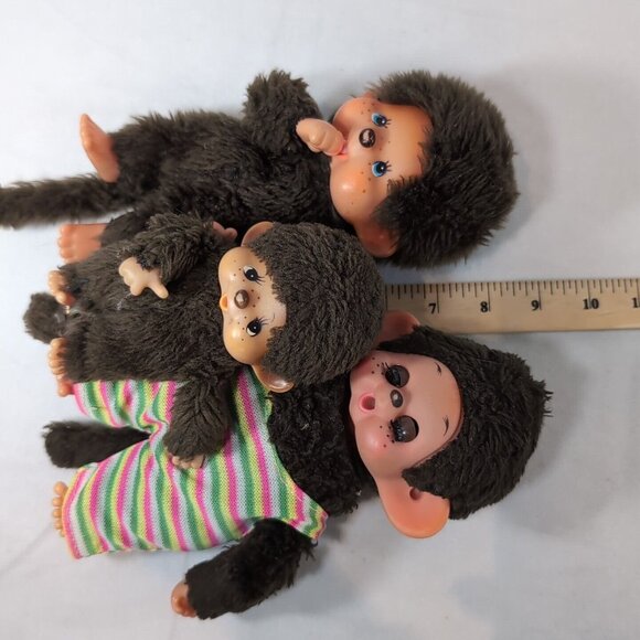 Sekiguchi Monchhichi 3 Set Vintage Sleep Eyes Brown Monkey Plush Stuffed Toy Lot - Picture 15 of 15